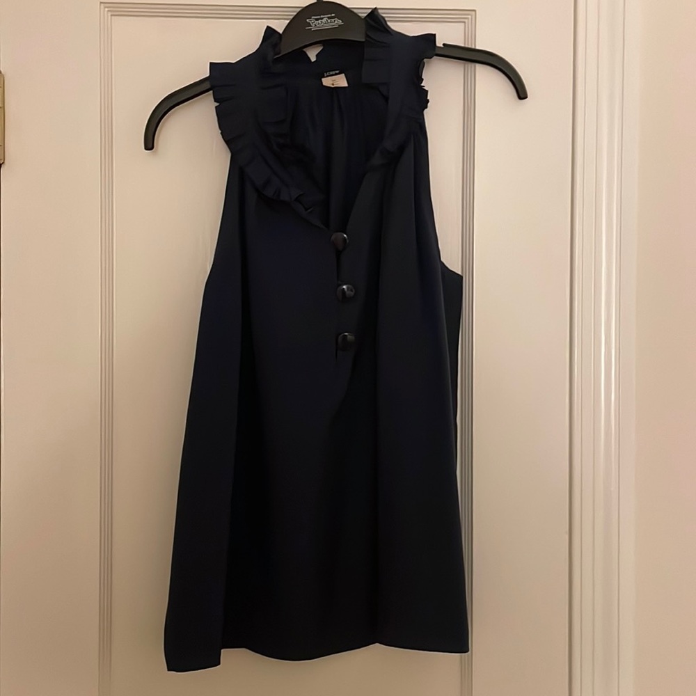 J.Crew silk ruffle-neck blouse, navy, size XS
